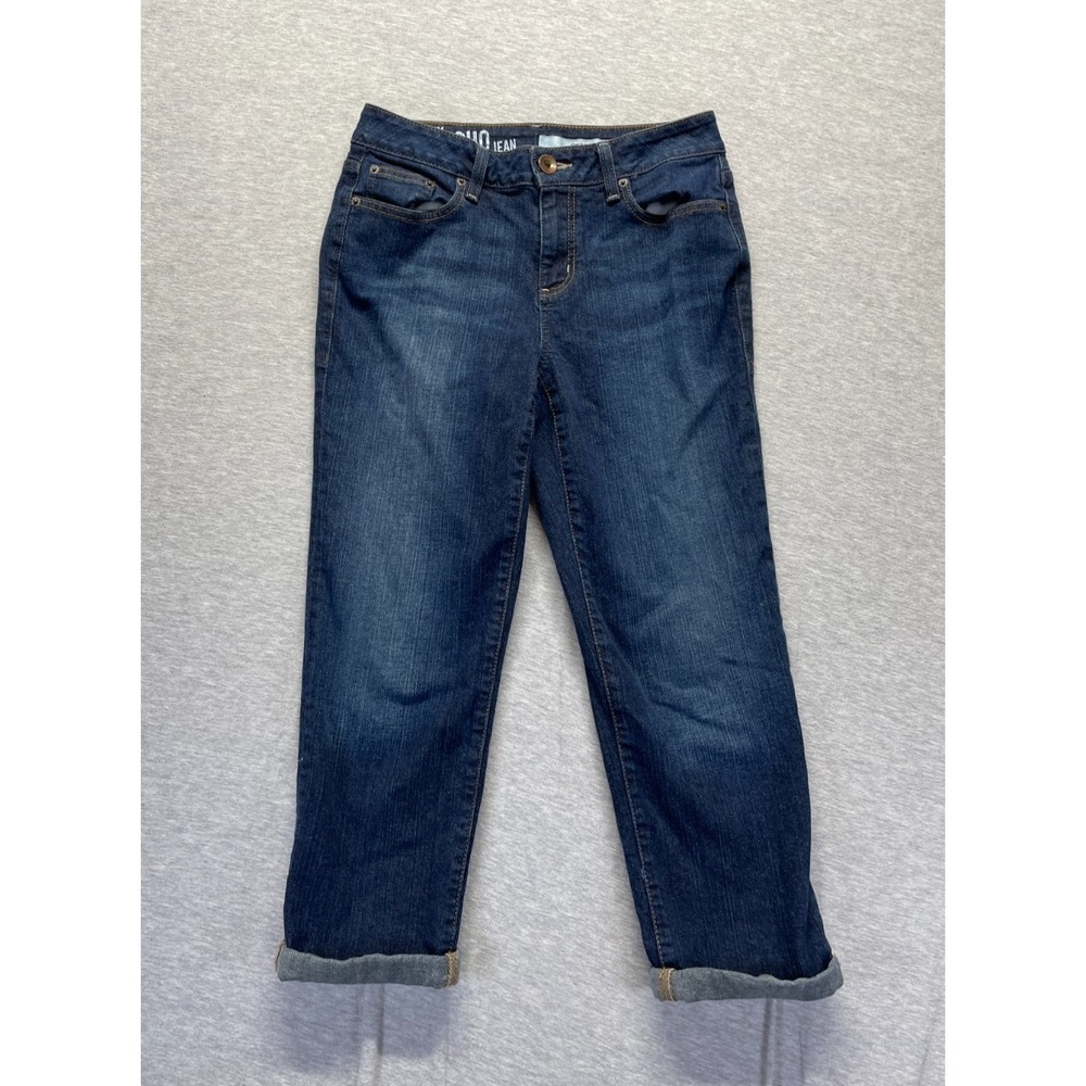 DKNY Soho Cropped Jeans Womens 6 Blue Denim‎ Cotton Logo Cuffed Hem Straight Leg